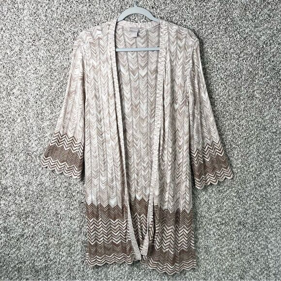 Chico’s Cardigan Sweater Womens 3 / XL / 16 Neutral Chevron Patterned Open Front - Picture 3 of 10